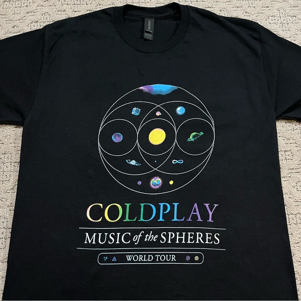 🎸 '25 Coldplay Band Music Of The Spheres World Tour UNWORN 2 Side Black Tee